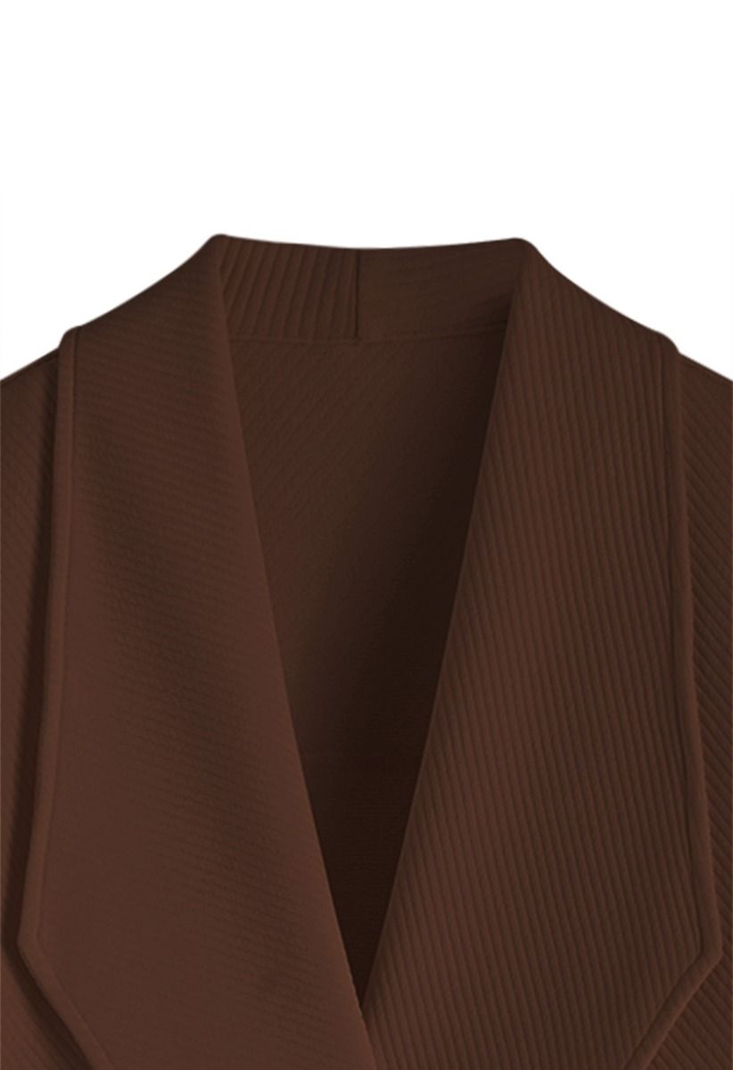 Lapel Open Front Quilted Cotton-Blend Coat in Brown