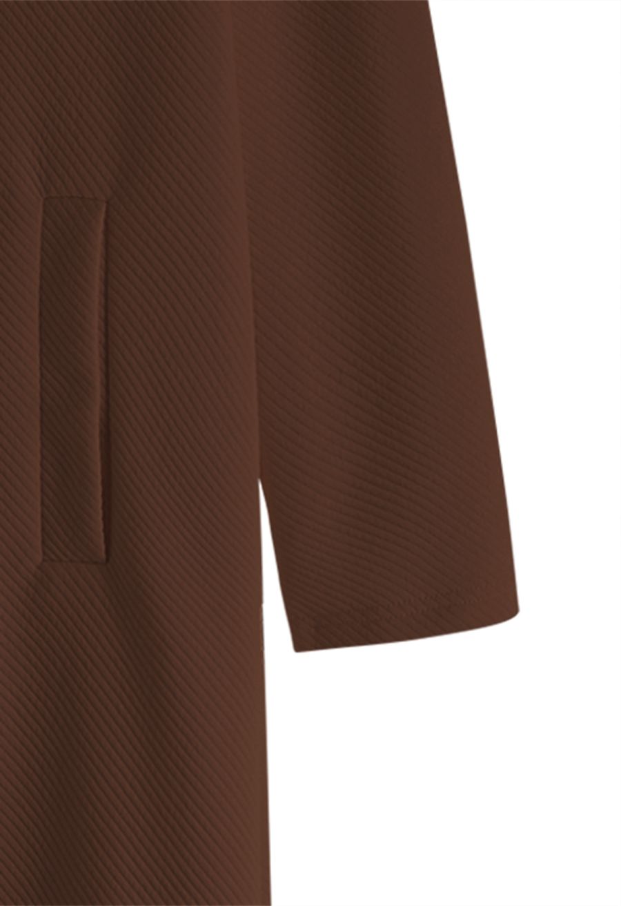 Lapel Open Front Quilted Cotton-Blend Coat in Brown