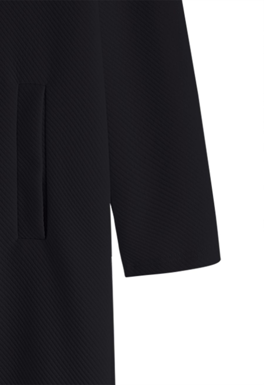 Lapel Open Front Quilted Cotton-Blend Coat in Black