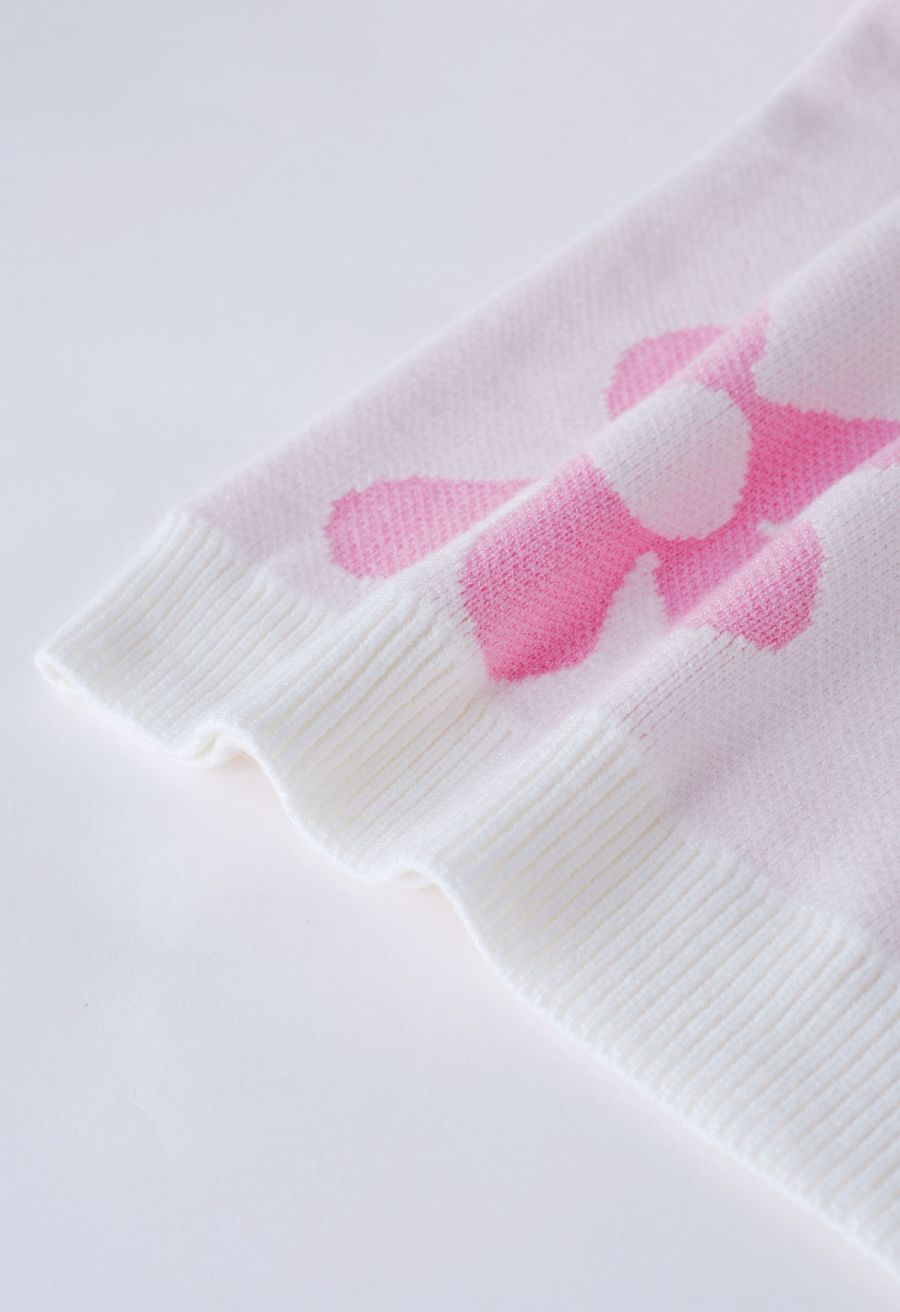 Cuteness Flowers Boxy Round Neck Knit Sweater in Nude Pink