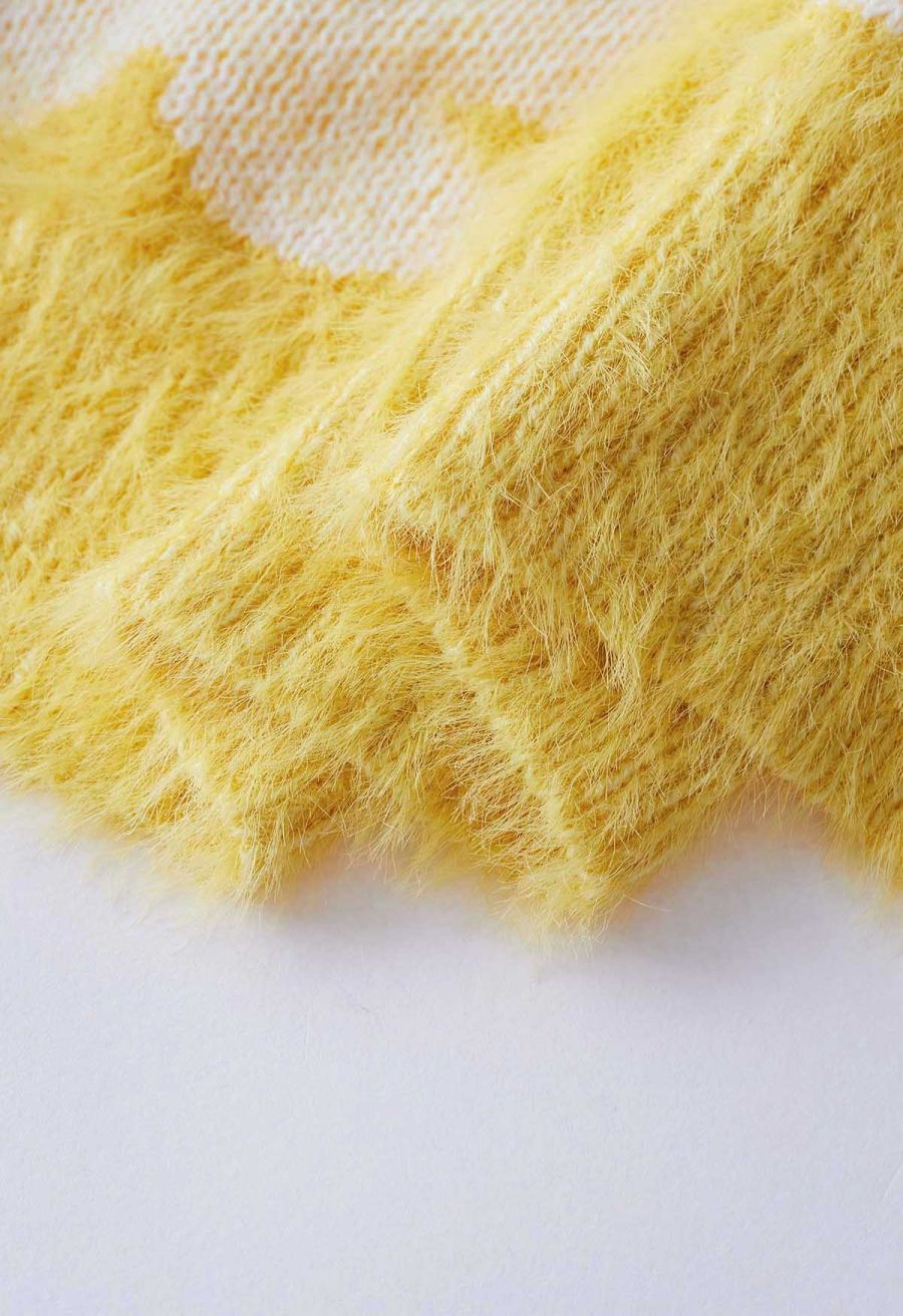 Cuteness Flowers Fuzzy Knit Cardigan in Yellow