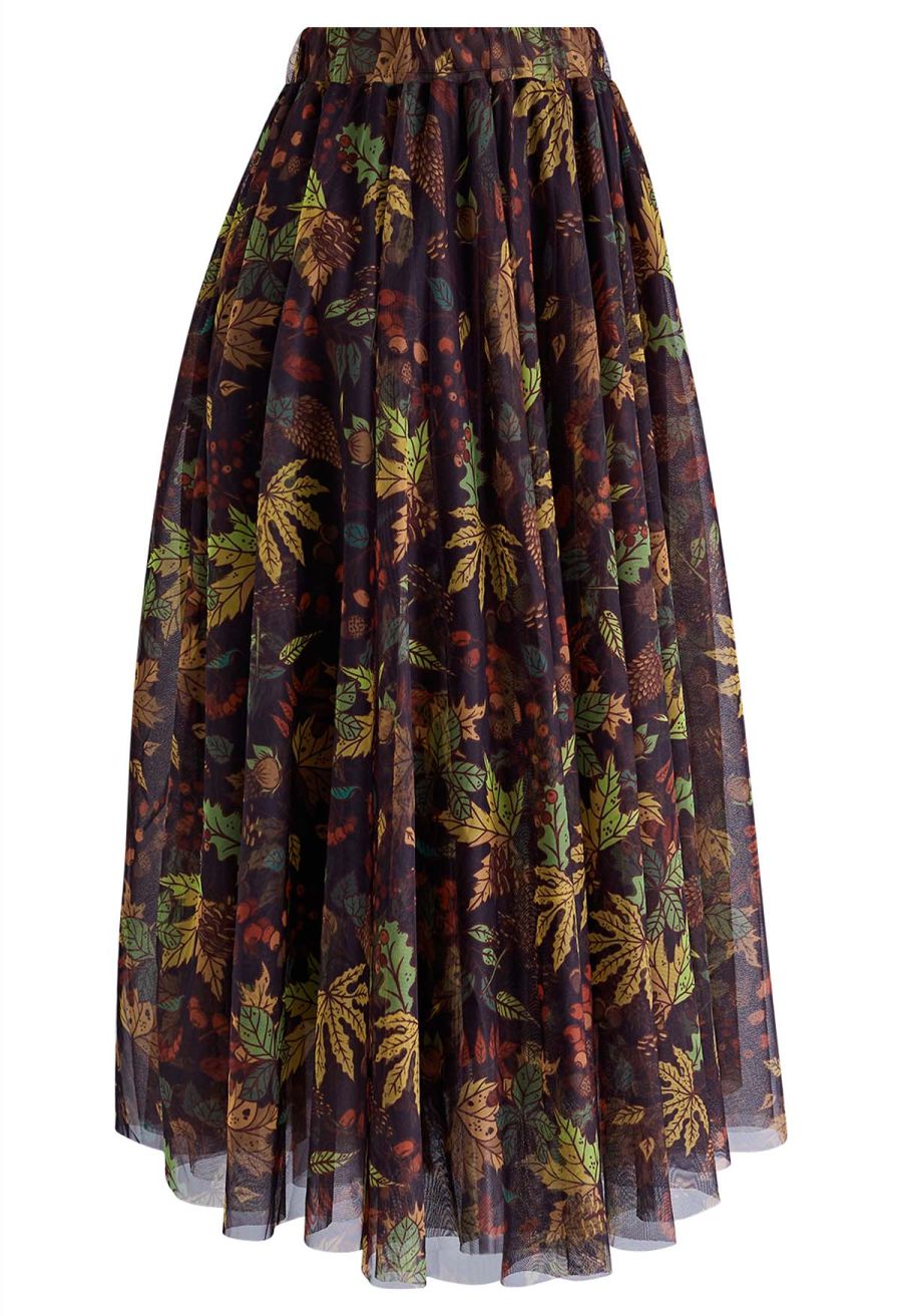 Fall-Inspired Mesh Tulle Midi Skirt