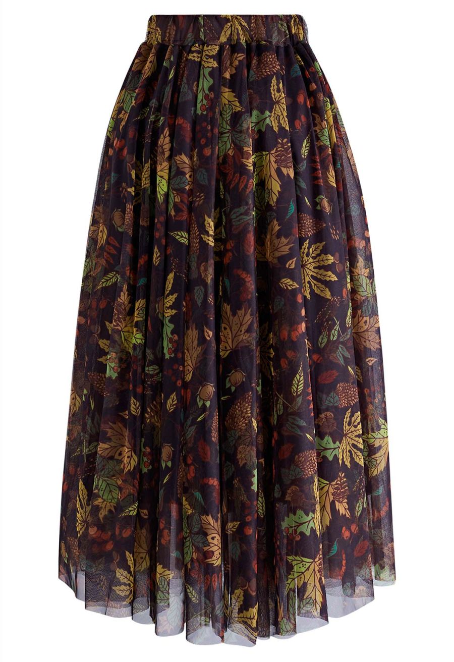 Fall-Inspired Mesh Tulle Midi Skirt