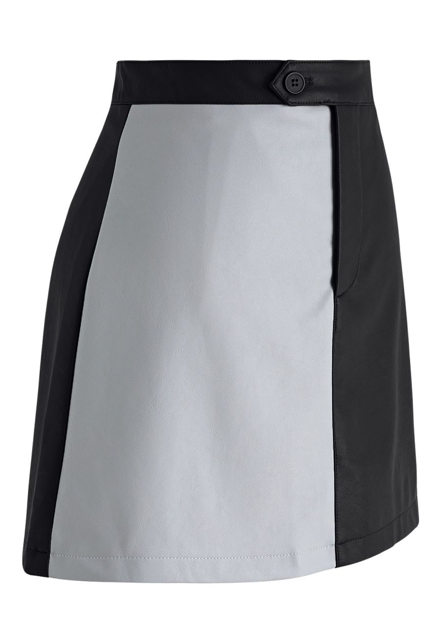 Two-Tone Faux Leather Mini Bud Skirt in Black
