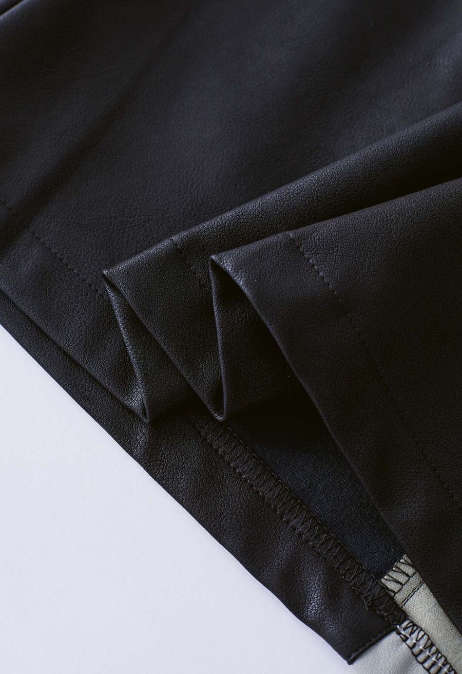 Two-Tone Faux Leather Mini Bud Skirt in Black