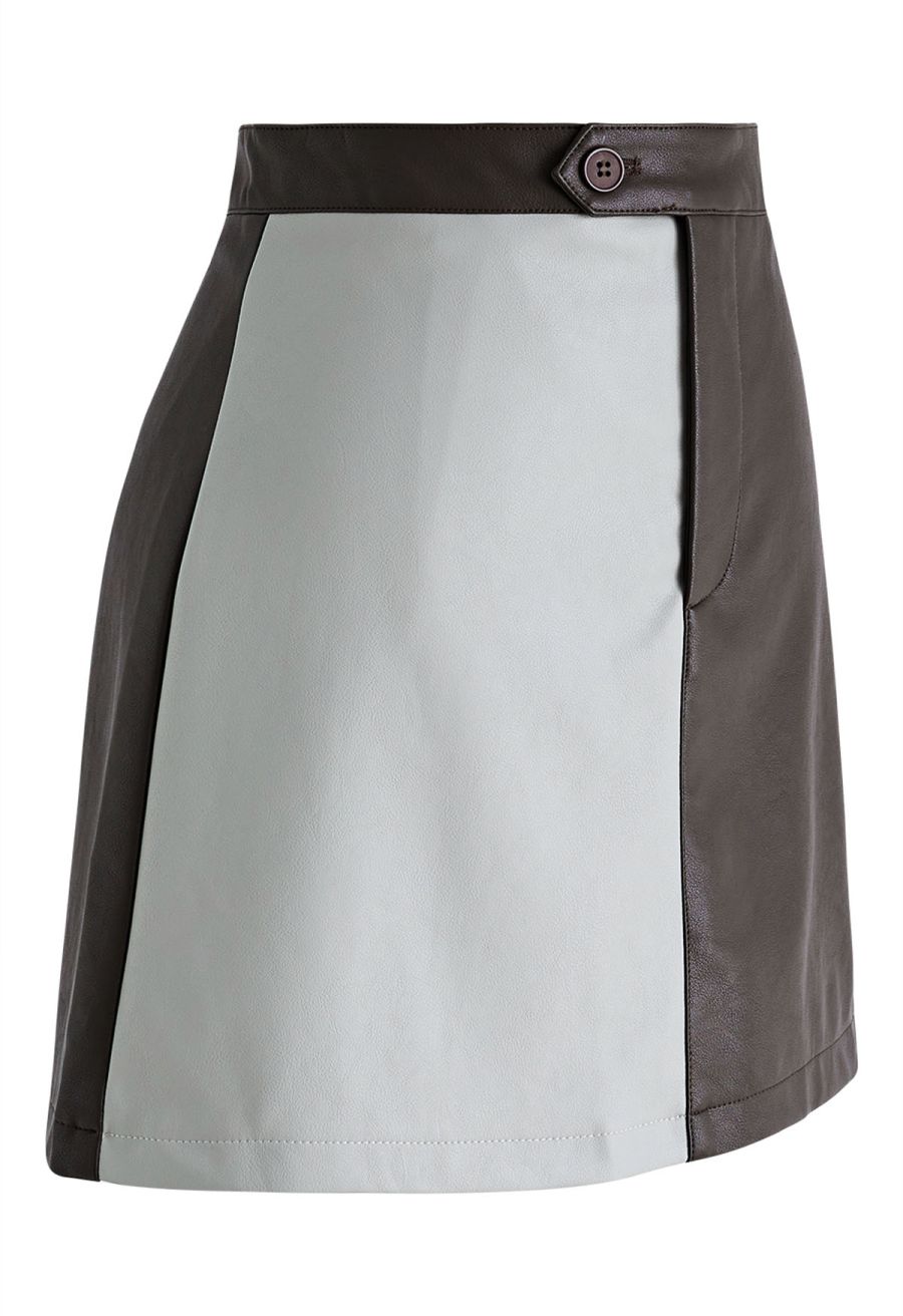 Two-Tone Faux Leather Mini Bud Skirt in Brown