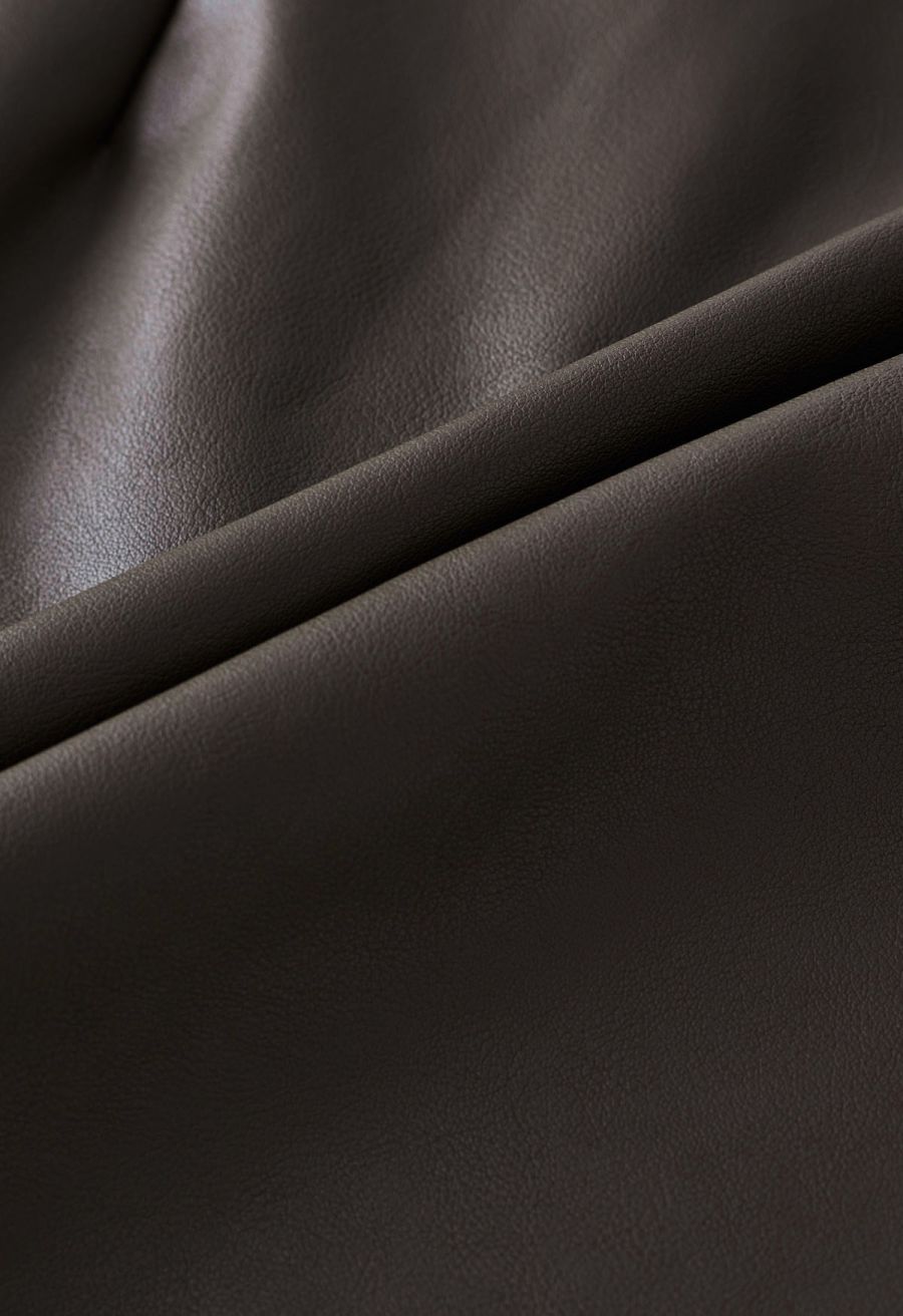 Two-Tone Faux Leather Mini Bud Skirt in Brown