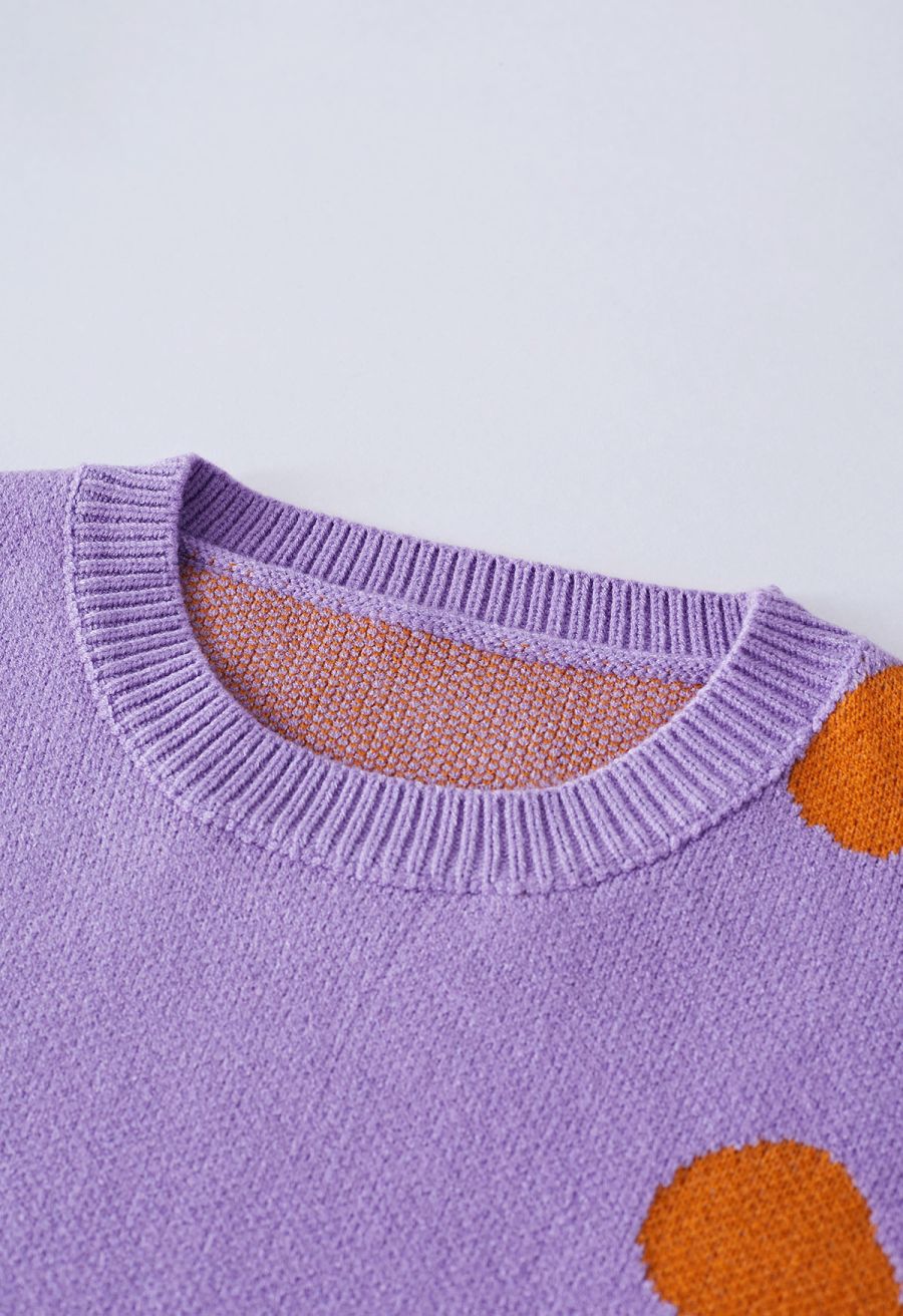 Cuteness Flowers Boxy Round Neck Knit Sweater in Lilac
