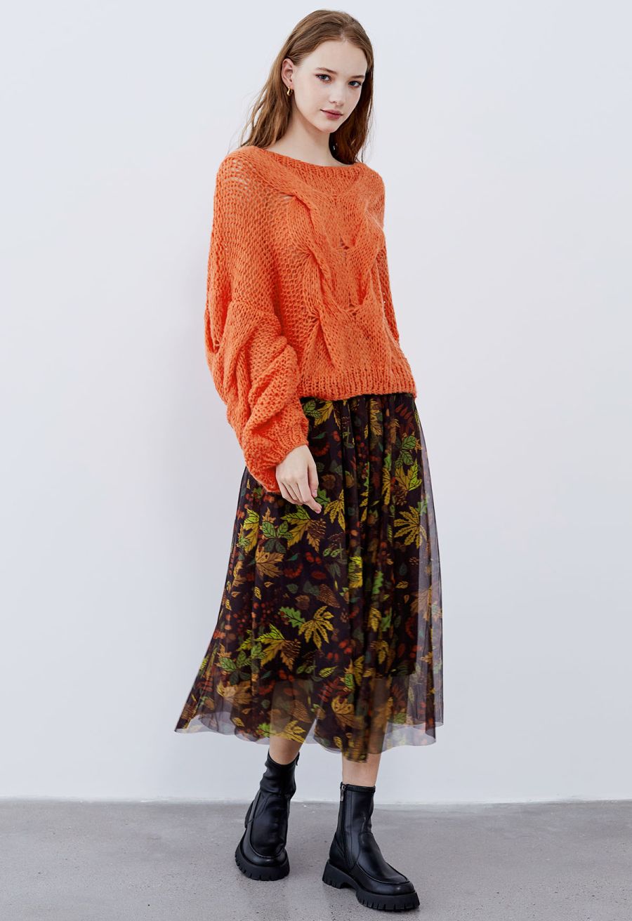 Fall-Inspired Mesh Tulle Midi Skirt