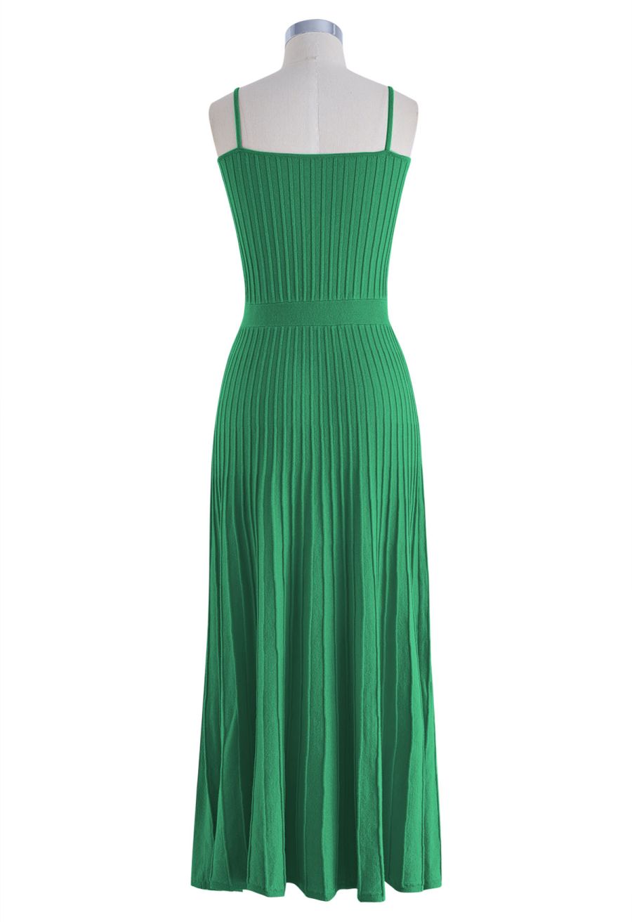 Solid Pleated Knit Cami Dress in Green