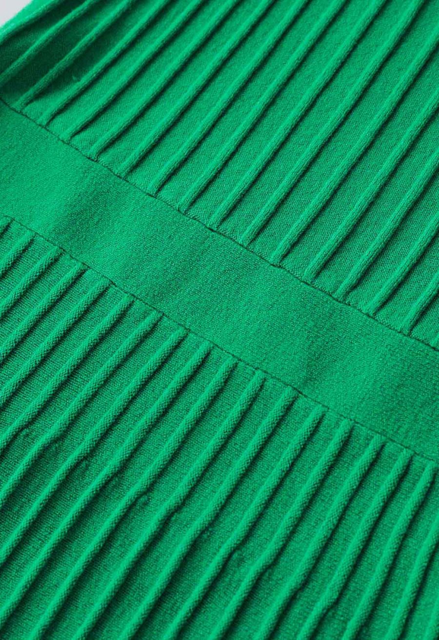Solid Pleated Knit Cami Dress in Green