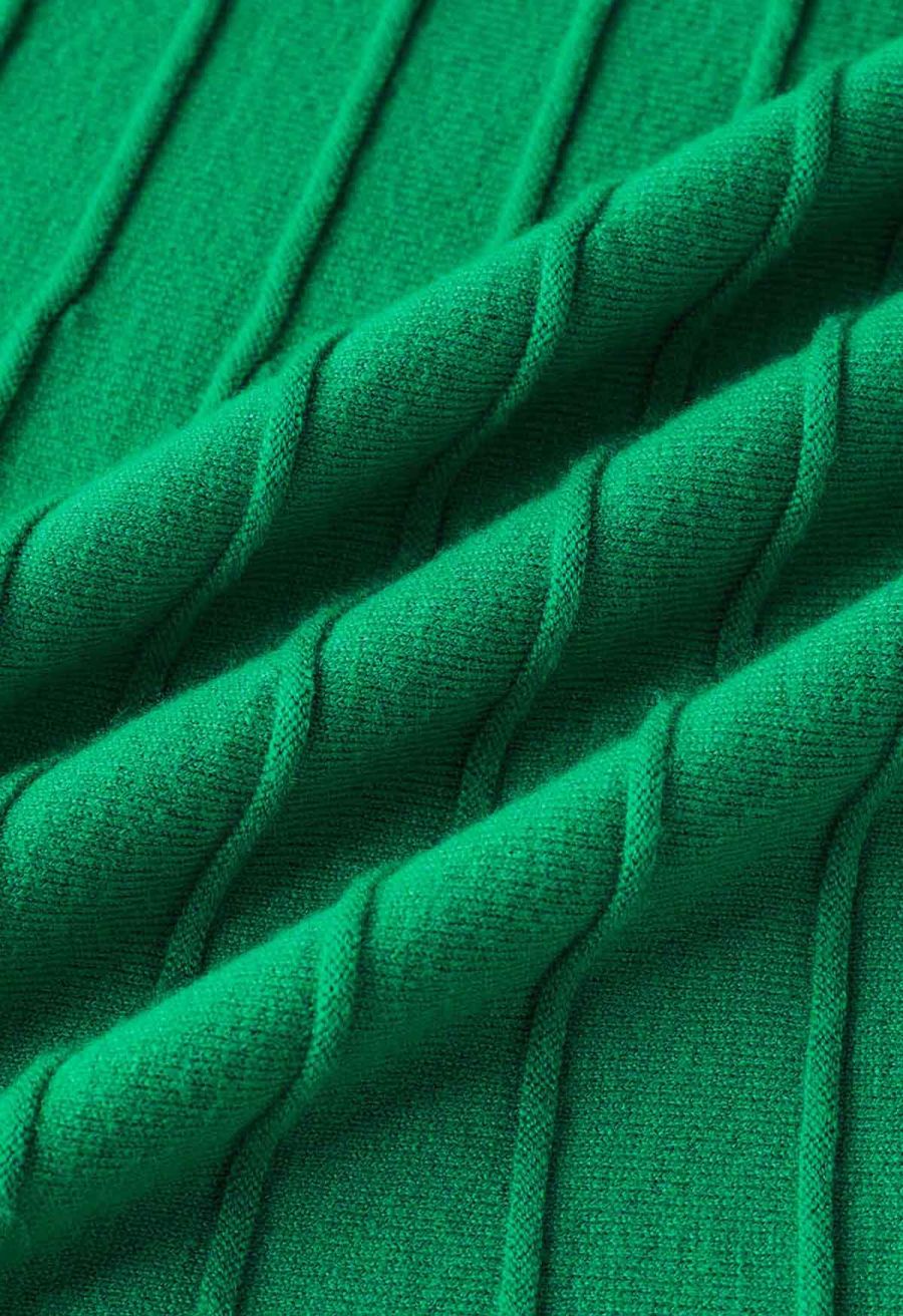 Solid Pleated Knit Cami Dress in Green