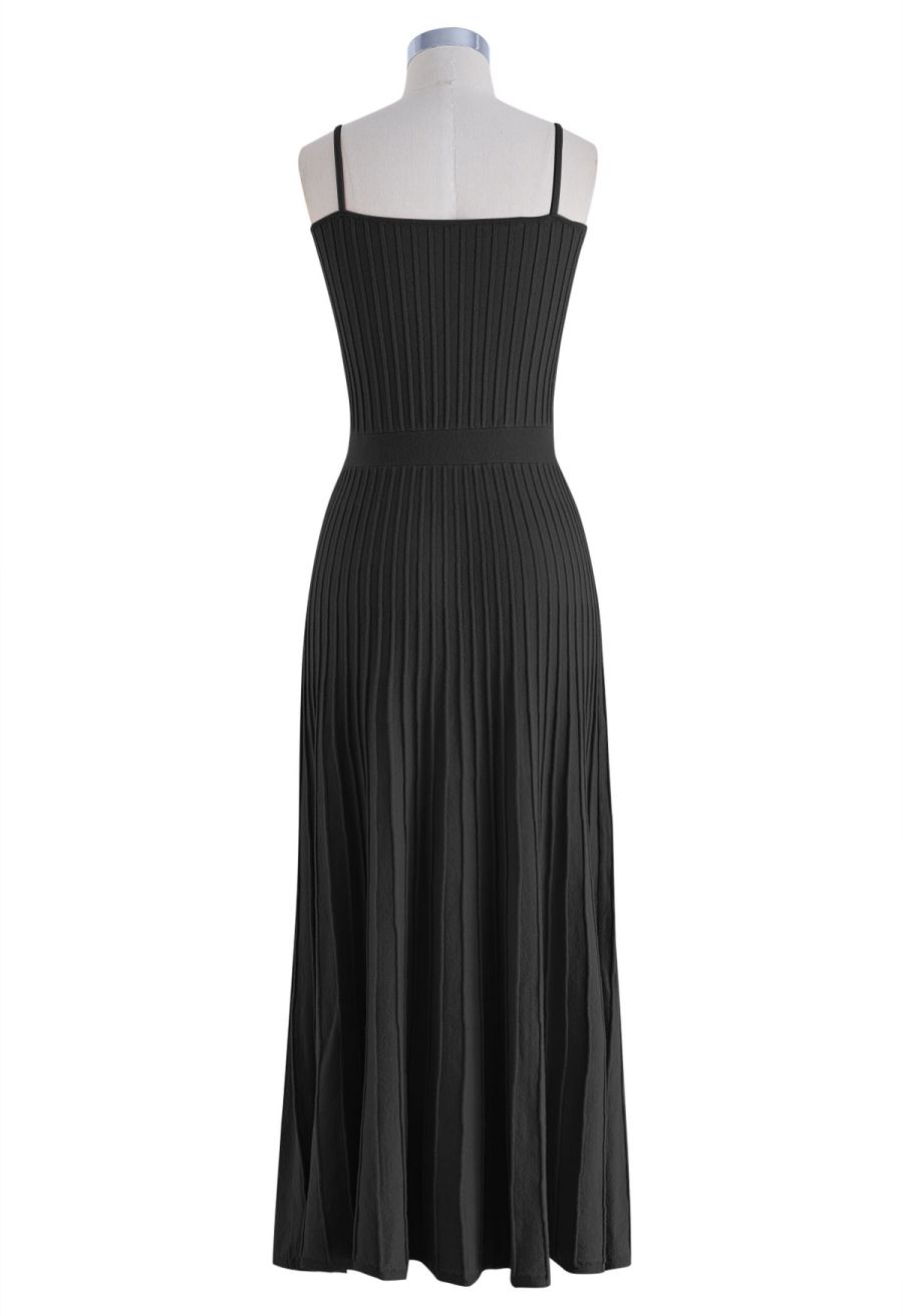 Solid Pleated Knit Cami Dress in Black