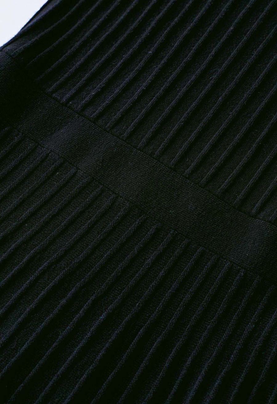 Solid Pleated Knit Cami Dress in Black