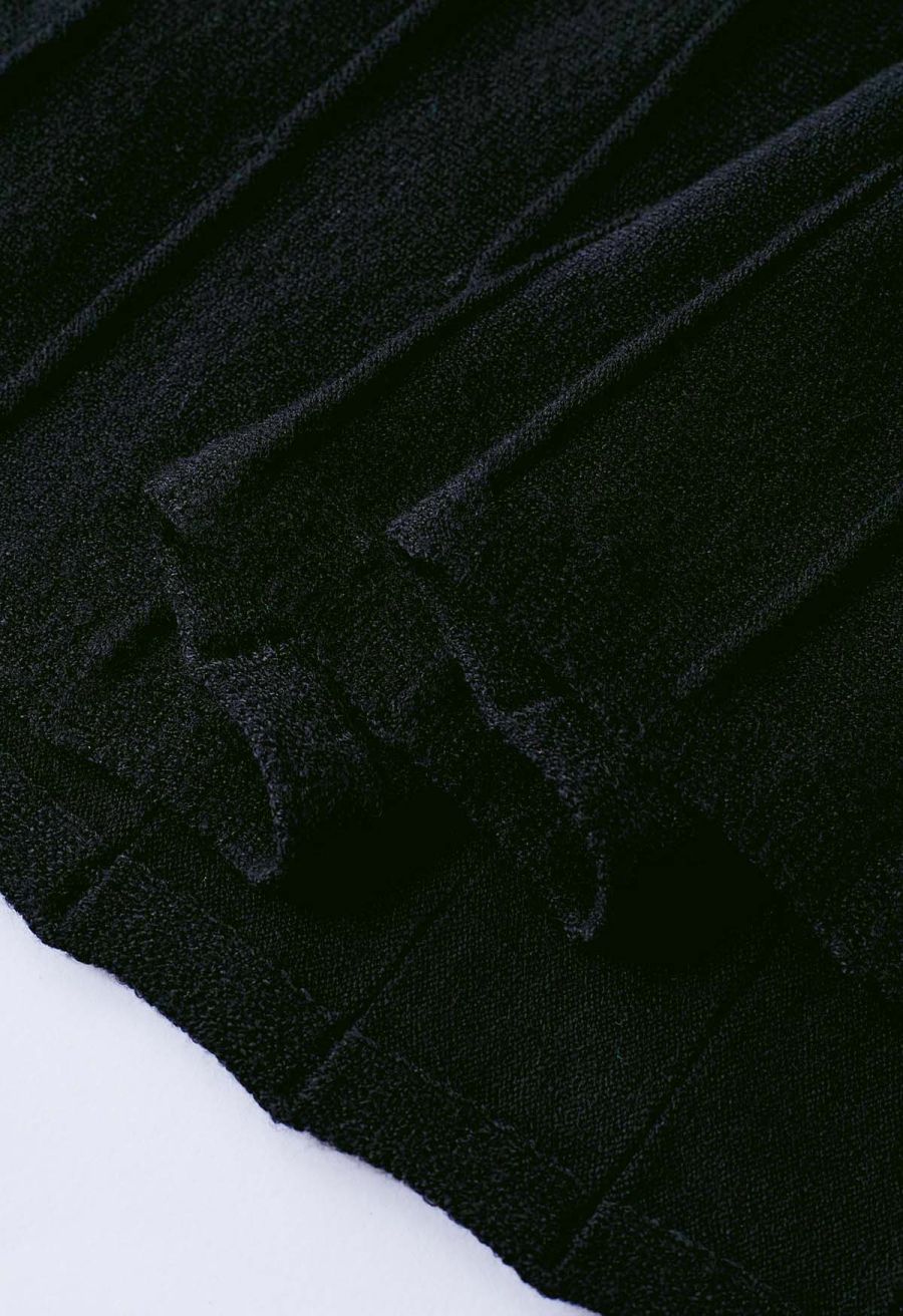 Solid Pleated Knit Cami Dress in Black