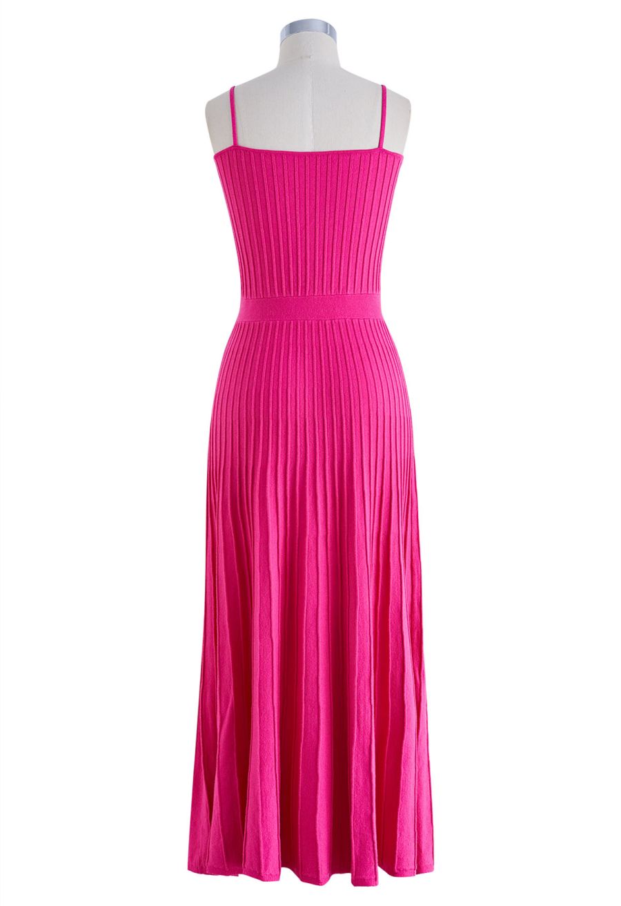 Solid Pleated Knit Cami Dress in Hot Pink