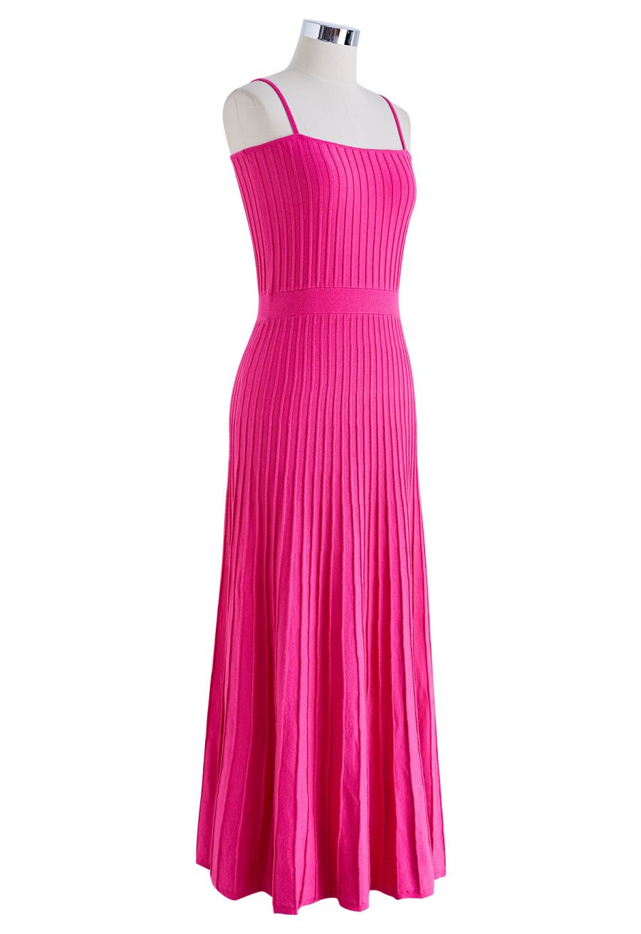 Solid Pleated Knit Cami Dress in Hot Pink