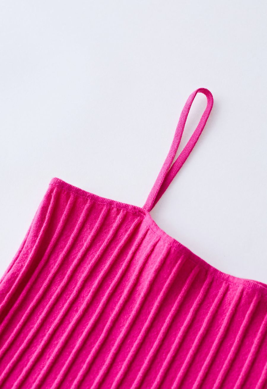 Solid Pleated Knit Cami Dress in Hot Pink