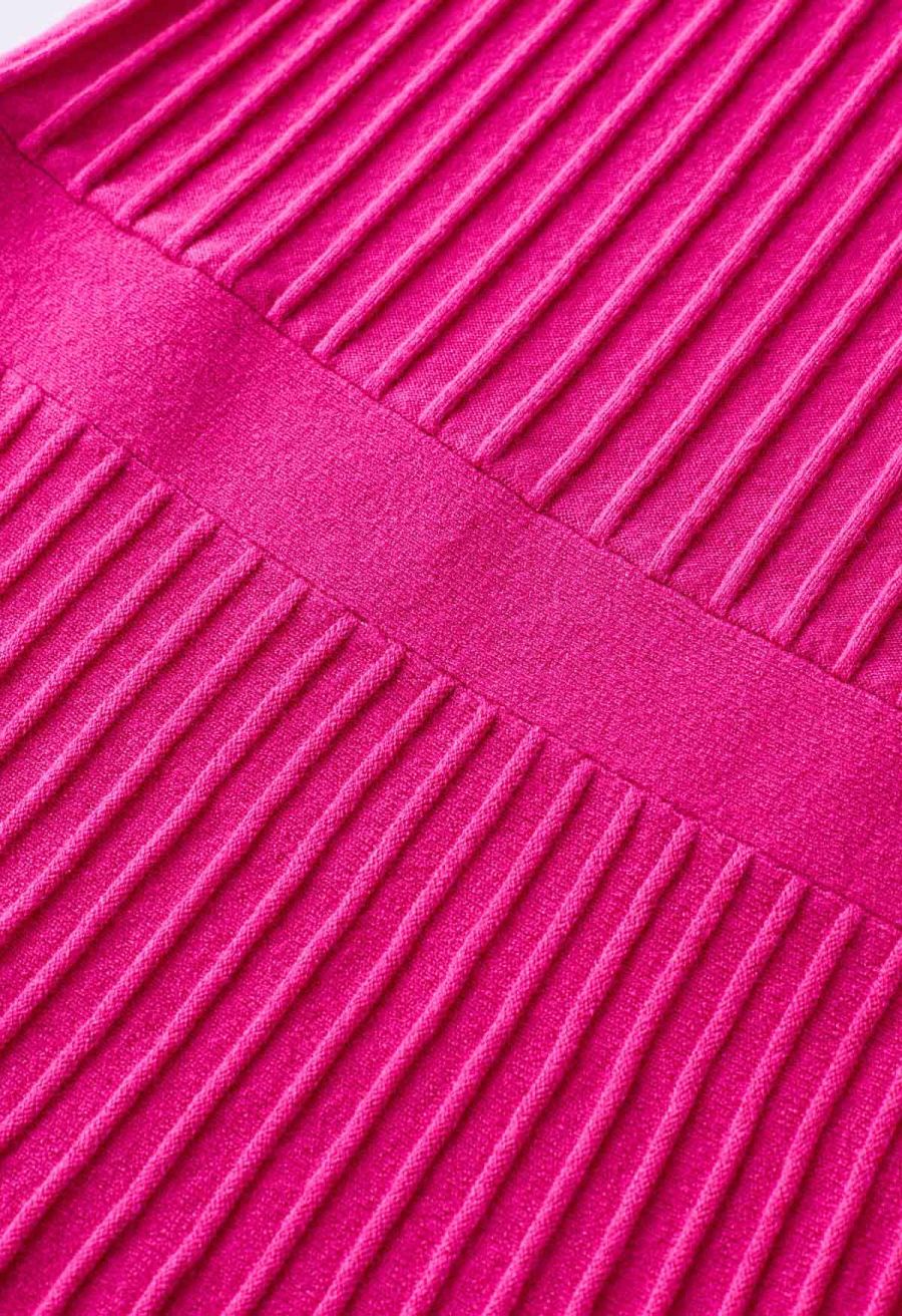 Solid Pleated Knit Cami Dress in Hot Pink