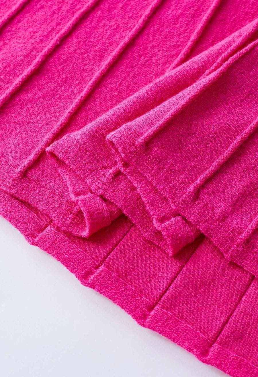Solid Pleated Knit Cami Dress in Hot Pink