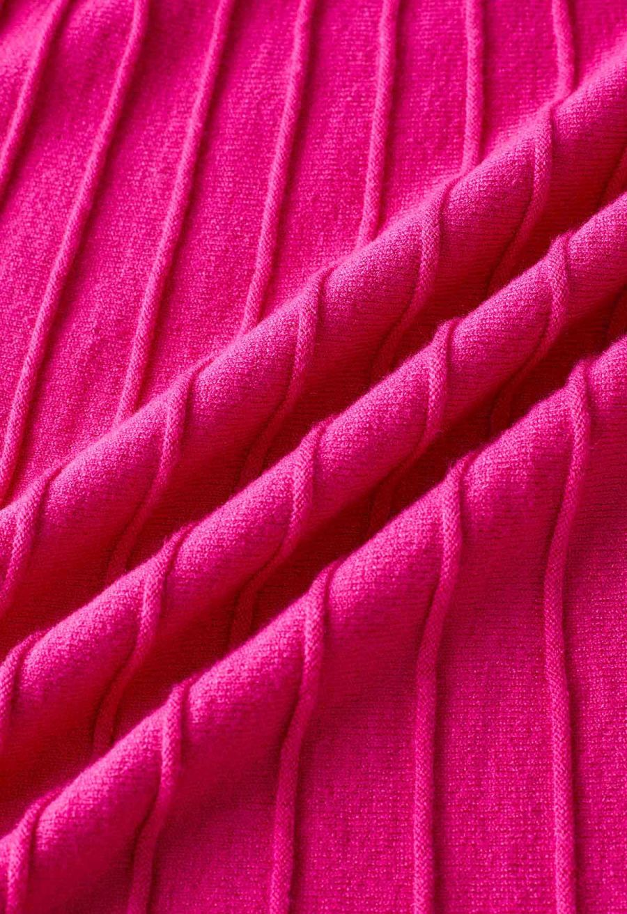 Solid Pleated Knit Cami Dress in Hot Pink