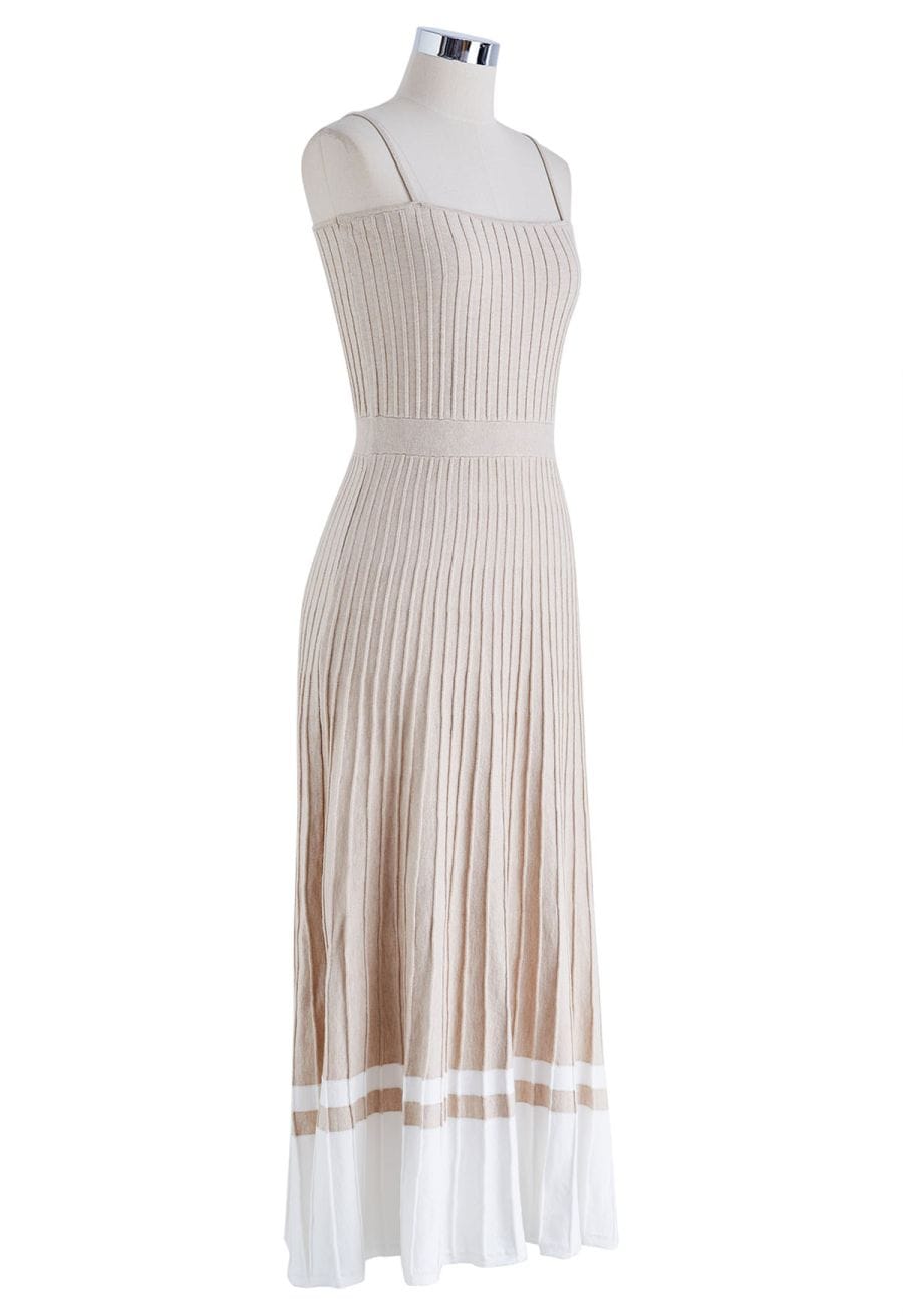 Color Block Pleated Knit Cami Dress in Oatmeal
