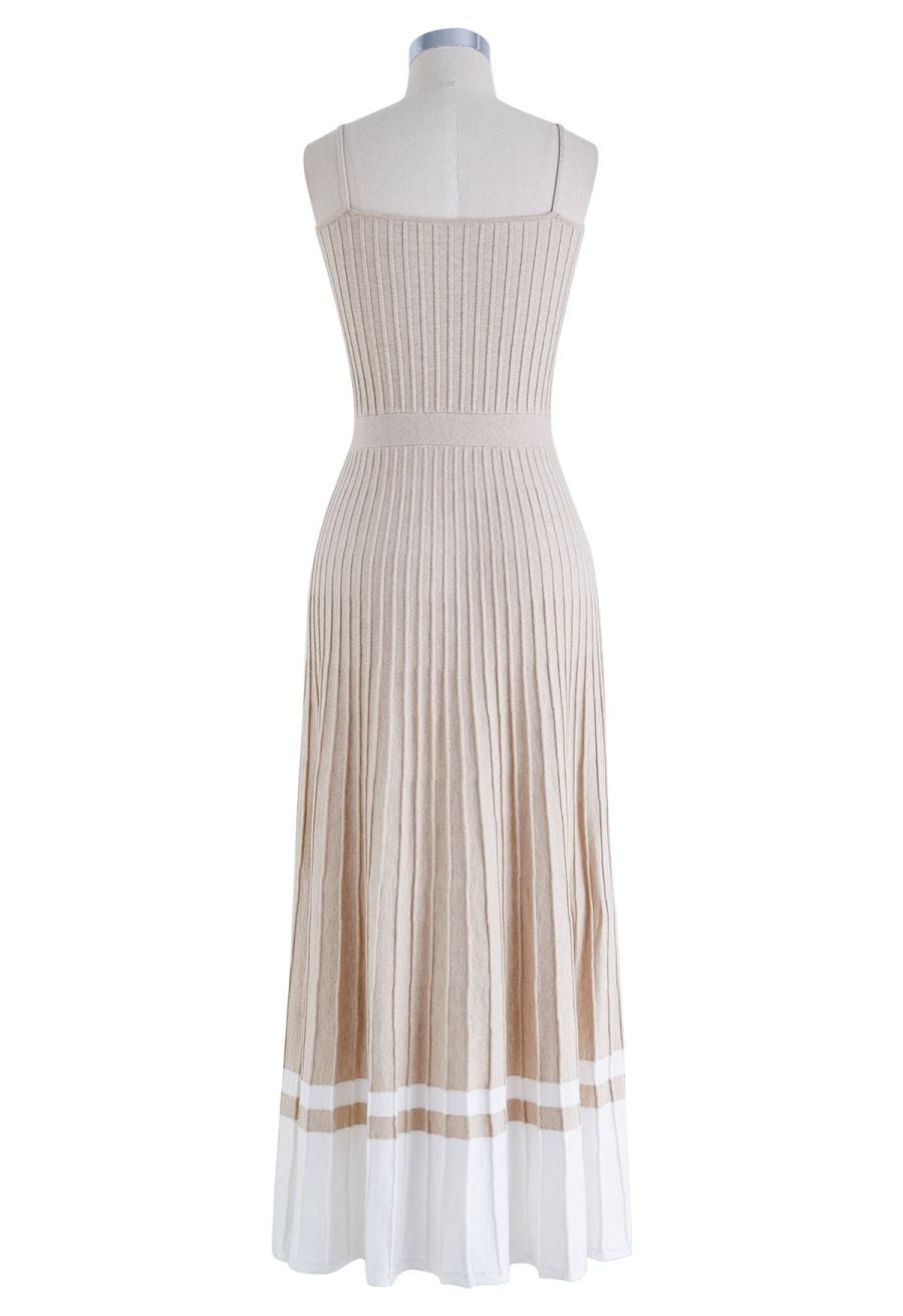 Color Block Pleated Knit Cami Dress in Oatmeal