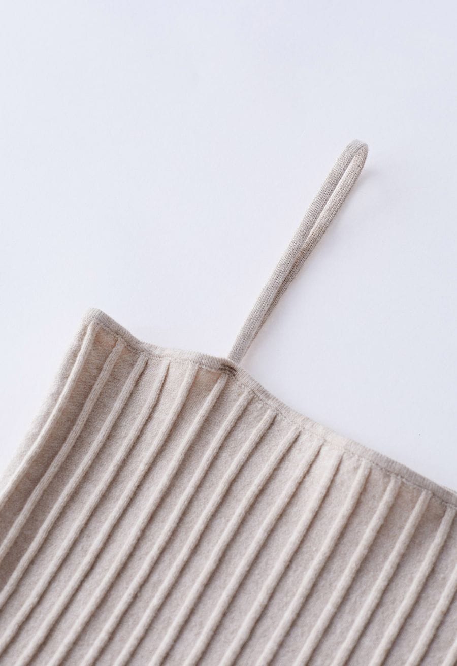 Color Block Pleated Knit Cami Dress in Oatmeal