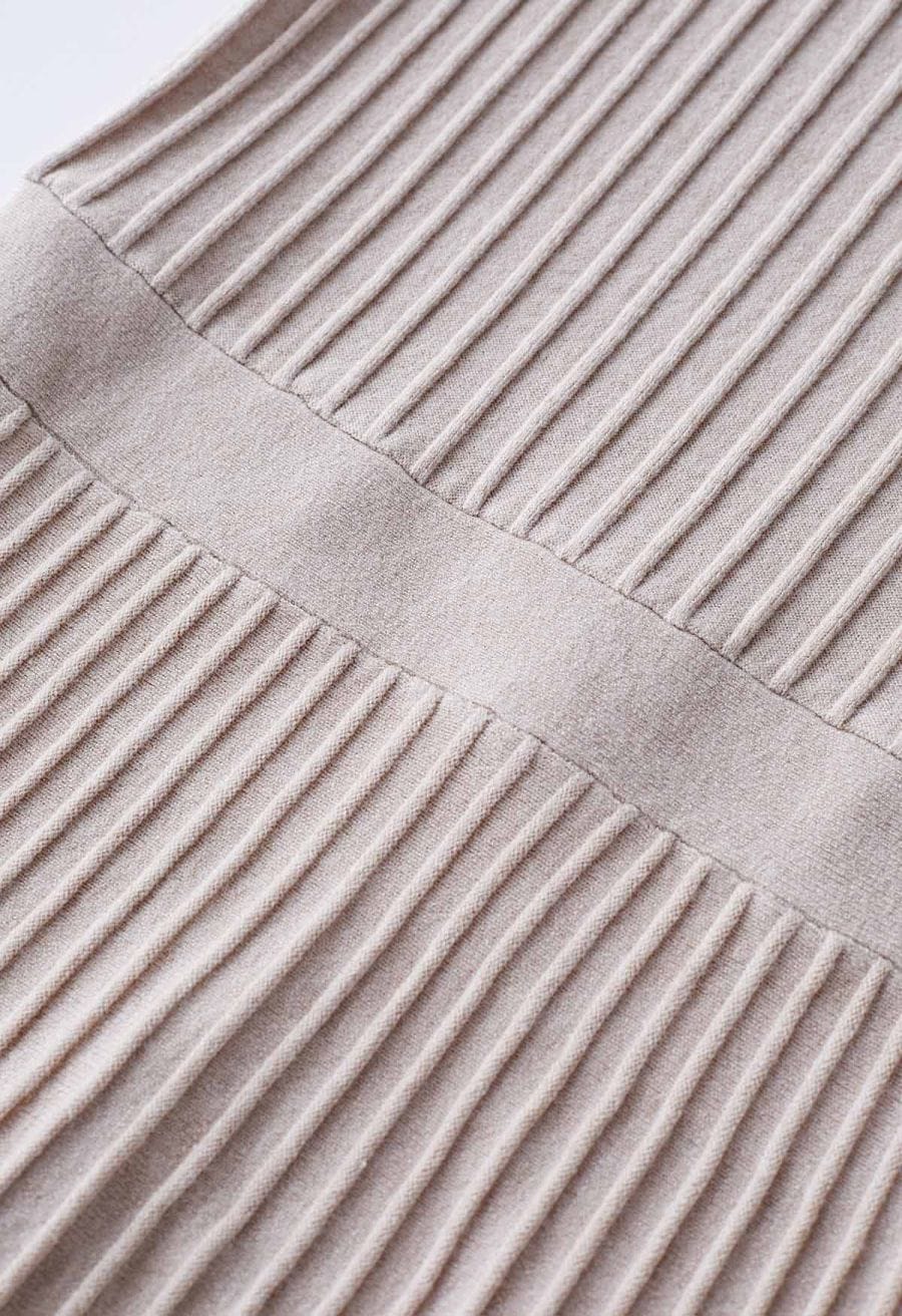 Color Block Pleated Knit Cami Dress in Oatmeal