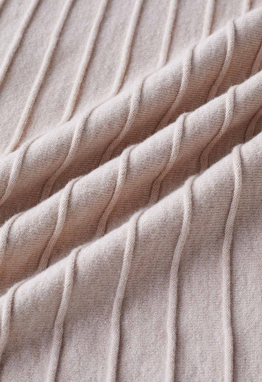 Color Block Pleated Knit Cami Dress in Oatmeal