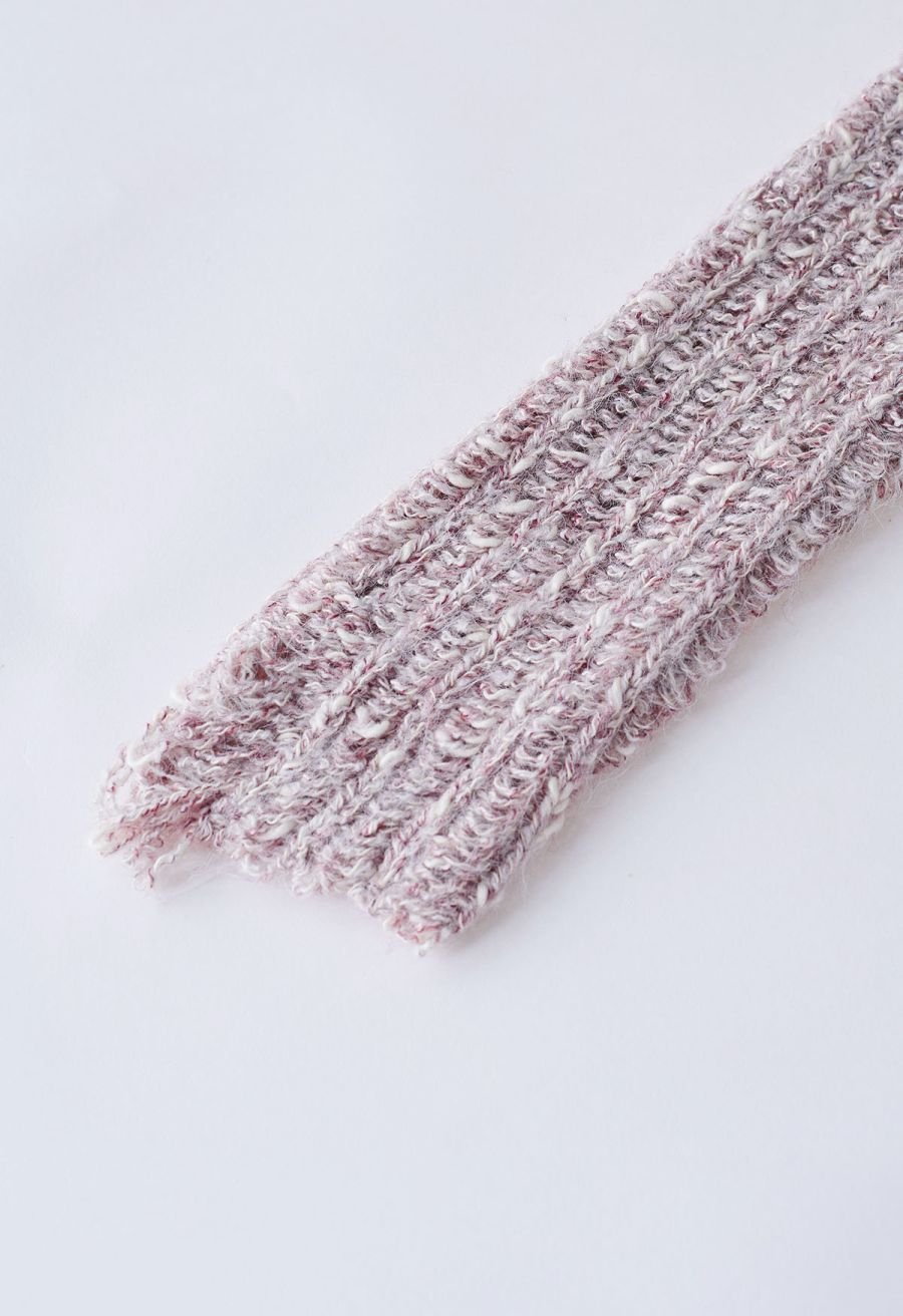 Raw Cut Edge Rip Knit Sweater in Plum
