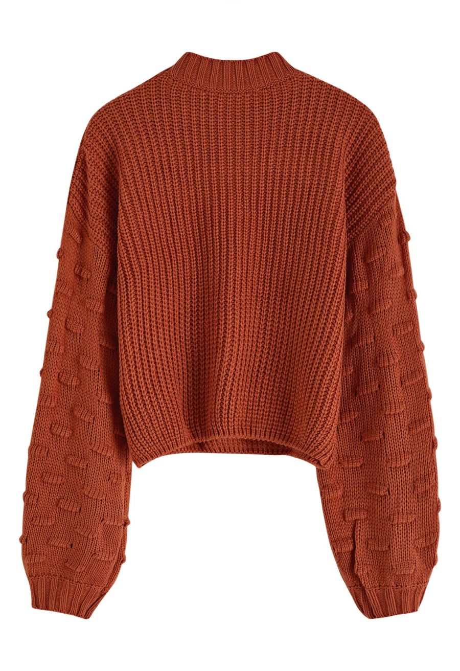 Playful Dotted Puff Sleeve Crop Sweater in Pumpkin
