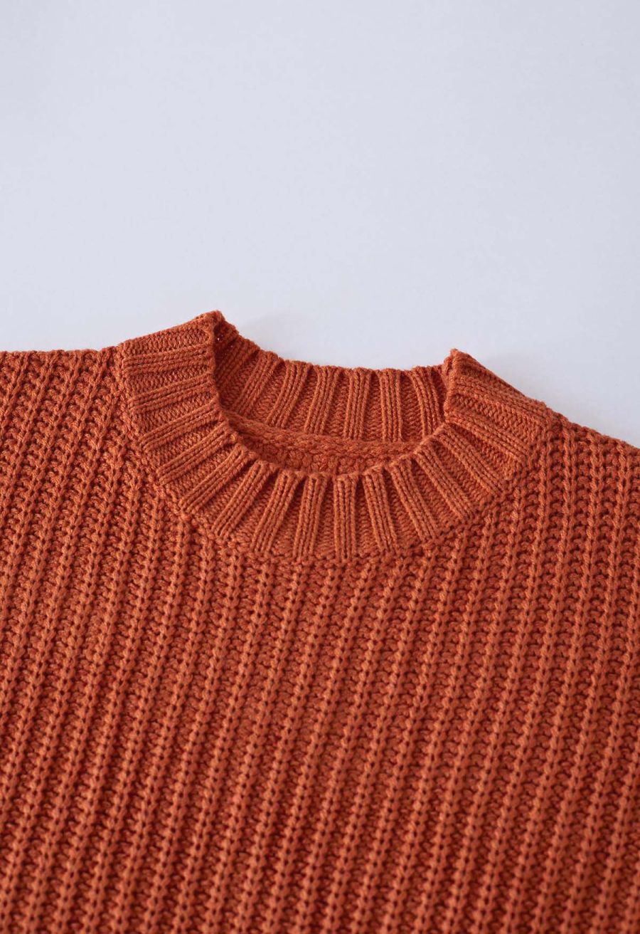 Playful Dotted Puff Sleeve Crop Sweater in Pumpkin