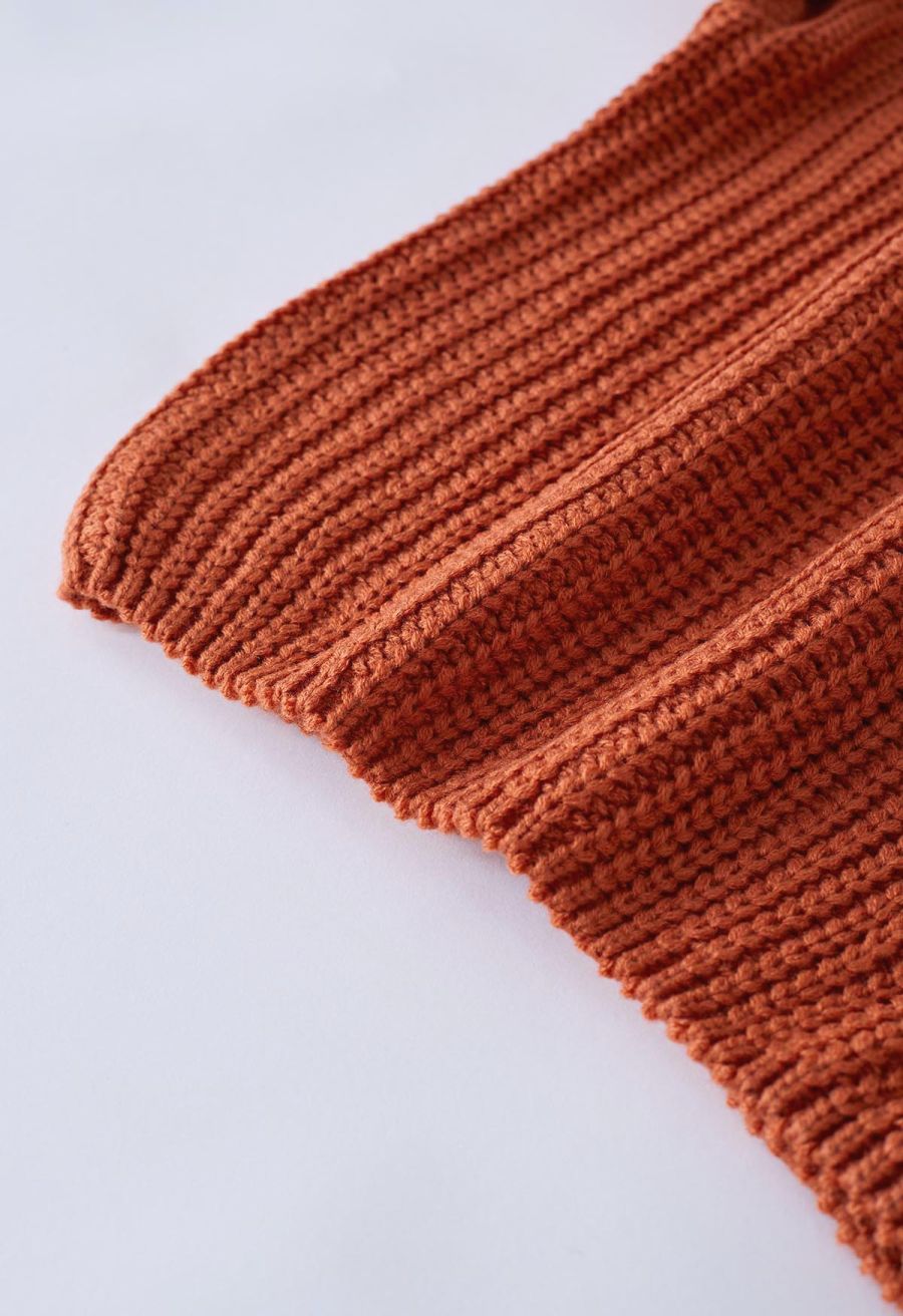 Playful Dotted Puff Sleeve Crop Sweater in Pumpkin