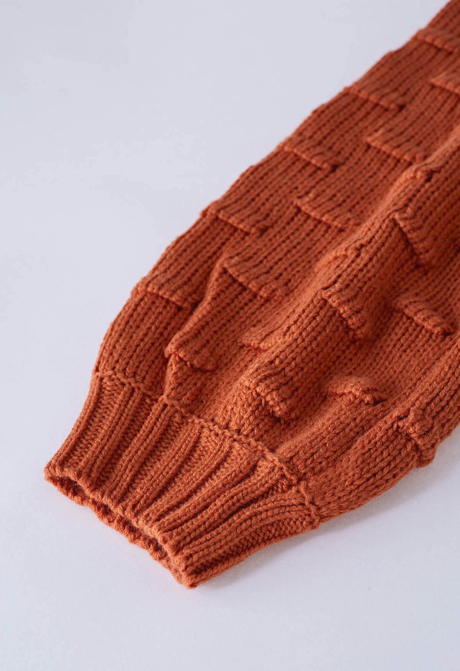 Playful Dotted Puff Sleeve Crop Sweater in Pumpkin