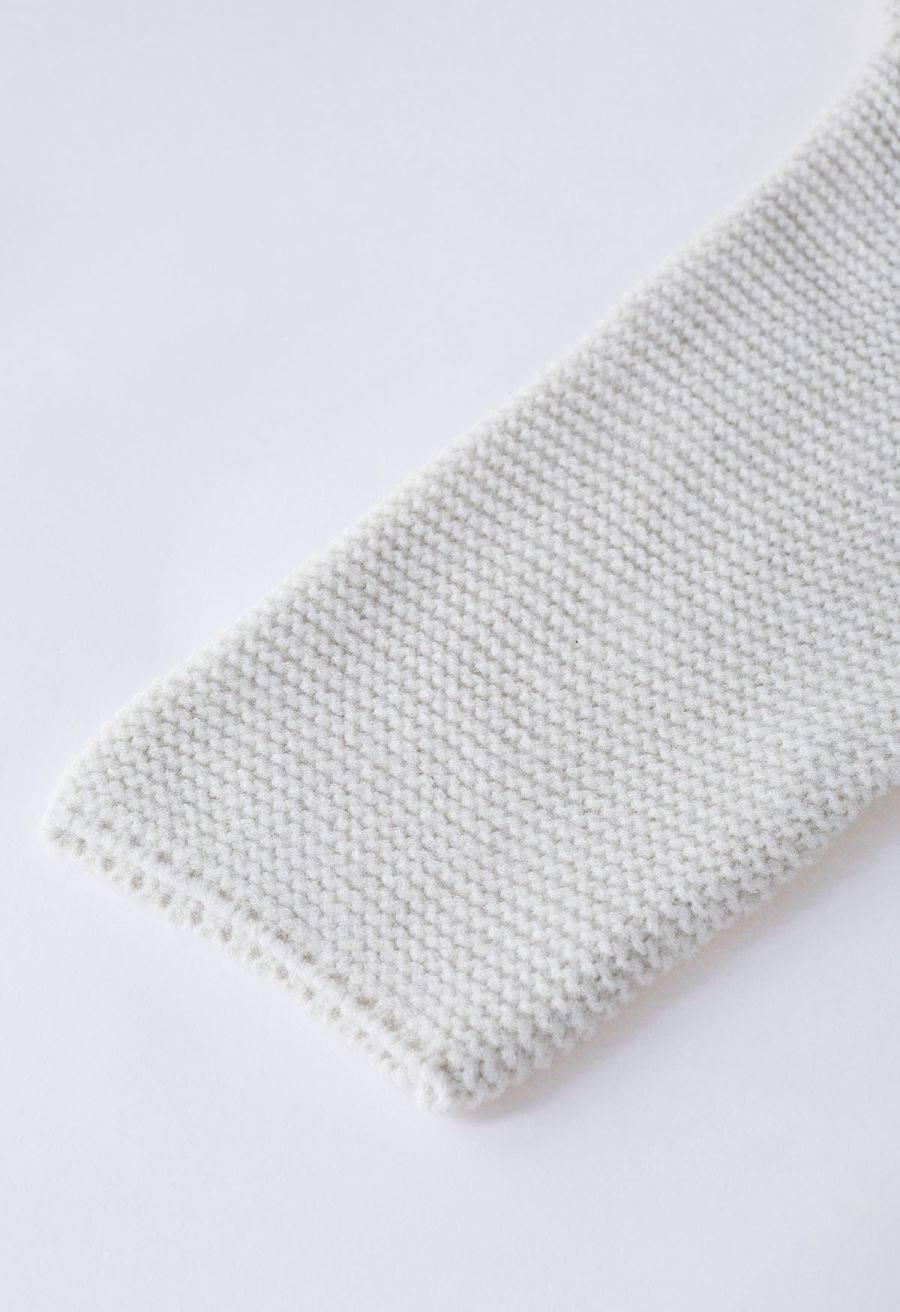 Collared Self-Tie Wrap Waffle Knit Cardigan in Ivory