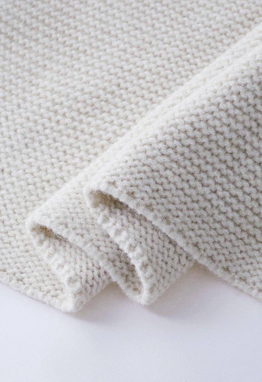 Collared Self-Tie Wrap Waffle Knit Cardigan in Ivory