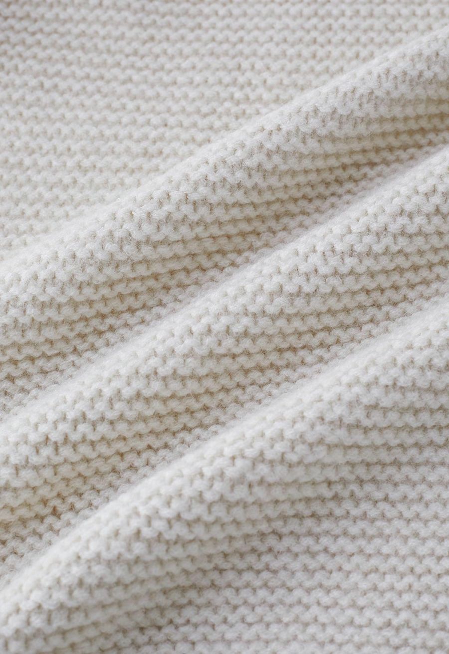 Collared Self-Tie Wrap Waffle Knit Cardigan in Ivory