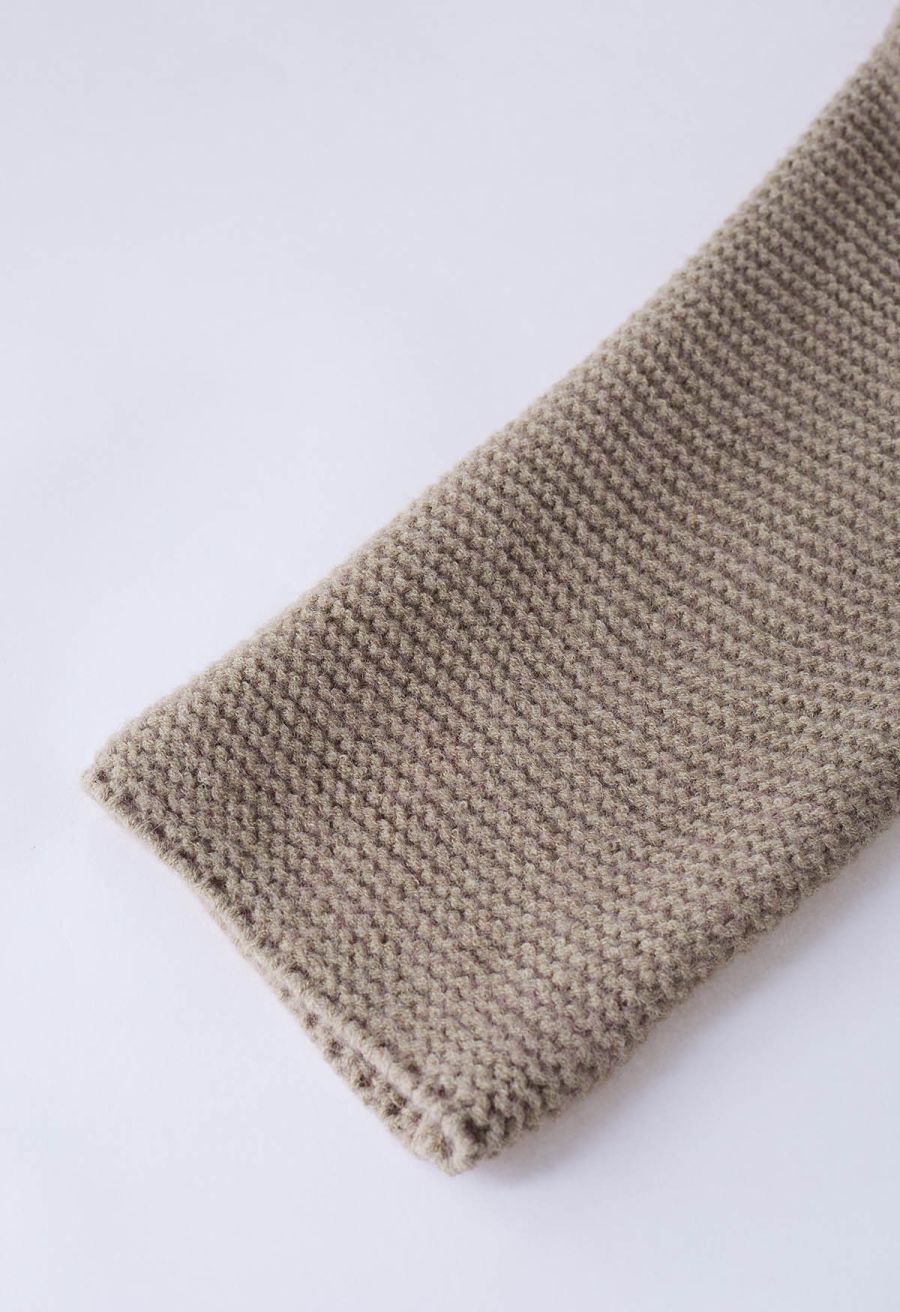 Collared Self-Tie Wrap Waffle Knit Cardigan in Light Tan