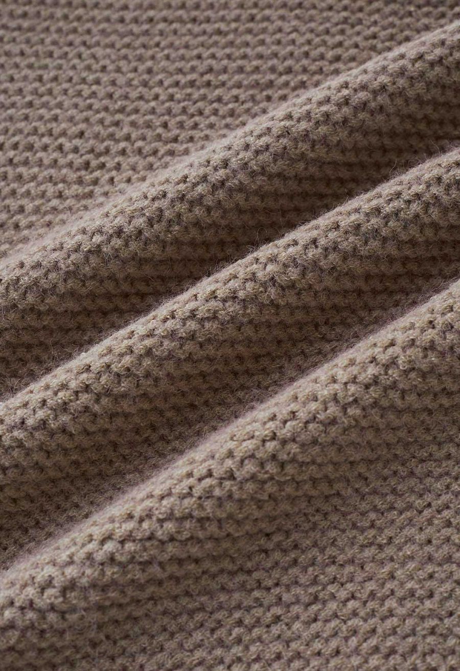 Collared Self-Tie Wrap Waffle Knit Cardigan in Light Tan