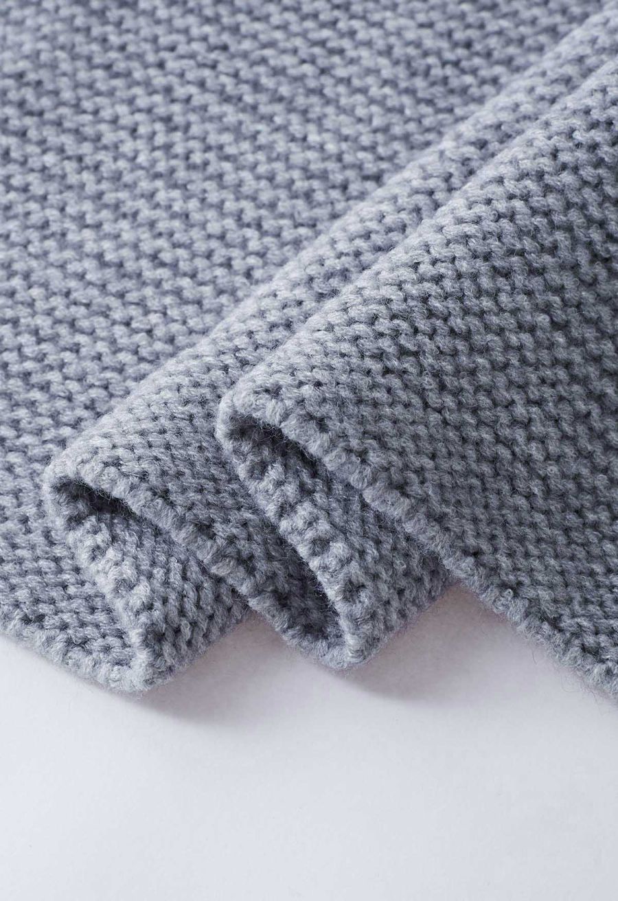 Collared Self-Tie Wrap Waffle Knit Cardigan in Grey
