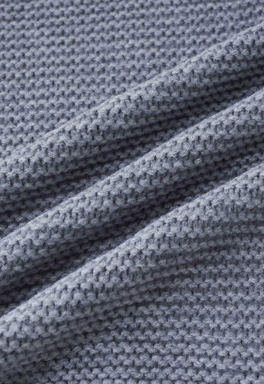 Collared Self-Tie Wrap Waffle Knit Cardigan in Grey