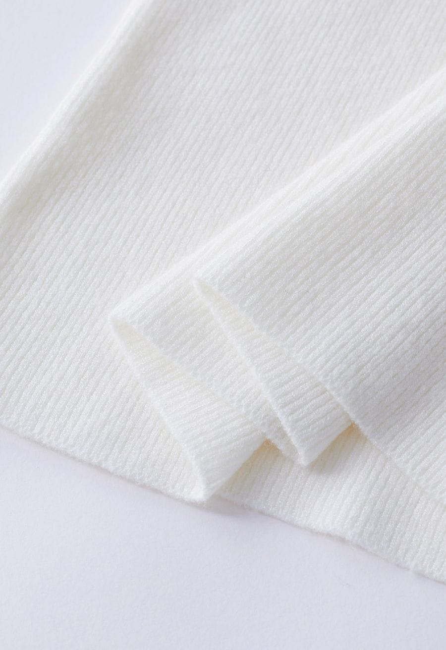 Notch Neckline Fitted Knit Top in Ivory