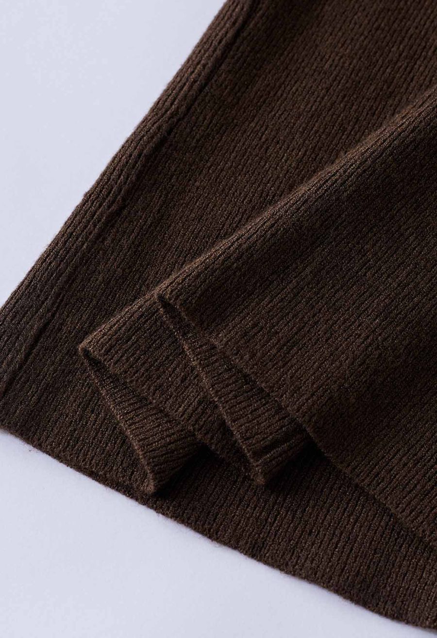 Notch Neckline Fitted Knit Top in Brown