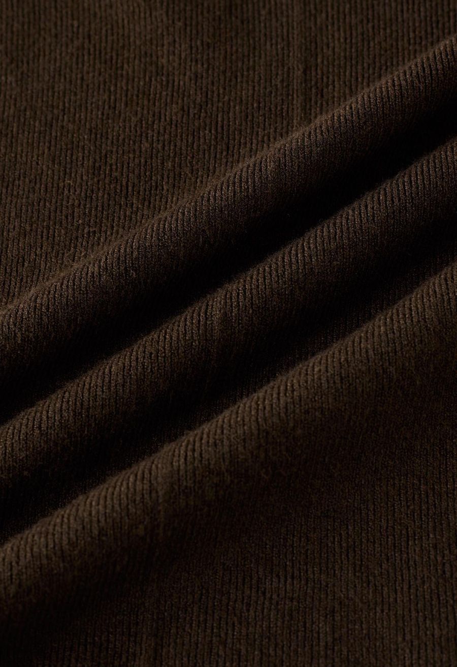 Notch Neckline Fitted Knit Top in Brown