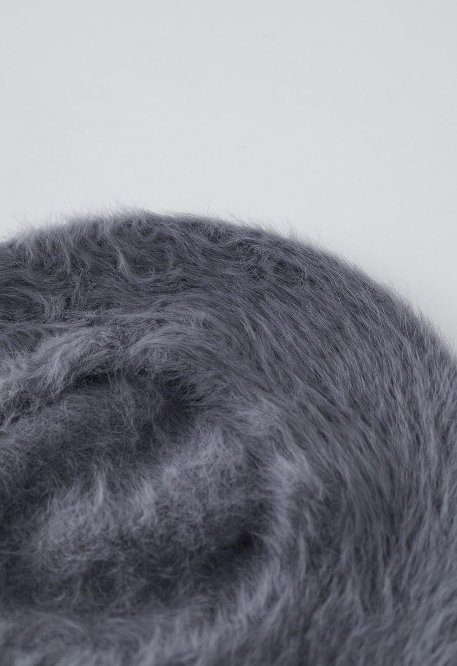 Pure Color Ultra-Soft Fuzzy Beret in Smoke