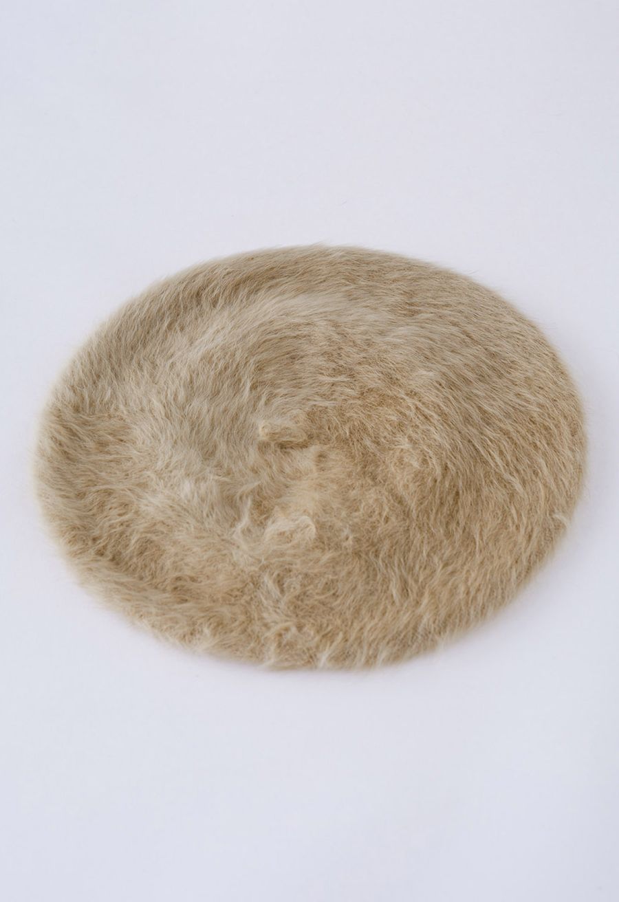 Pure Color Ultra-Soft Fuzzy Beret in Khaki