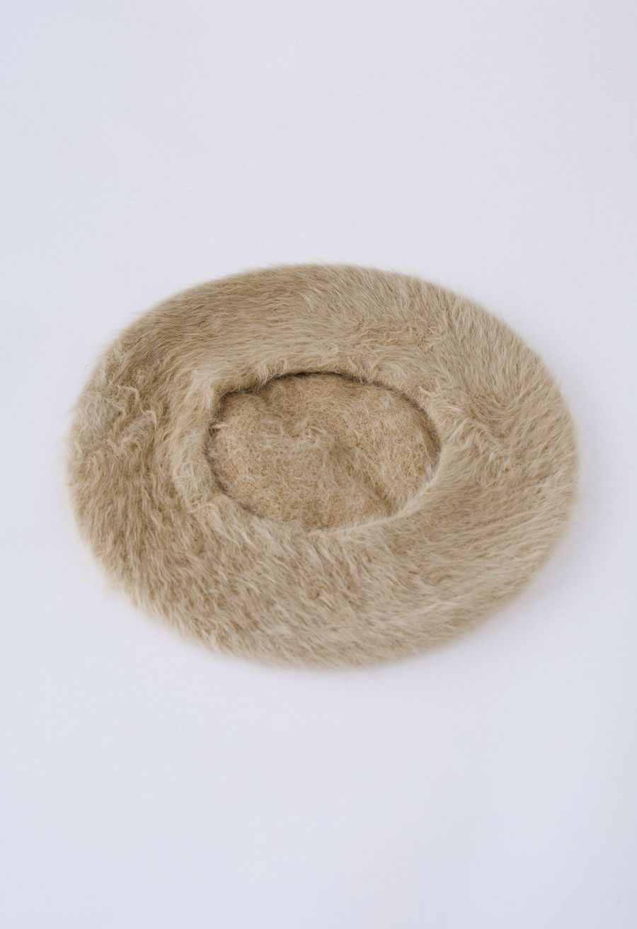 Pure Color Ultra-Soft Fuzzy Beret in Khaki