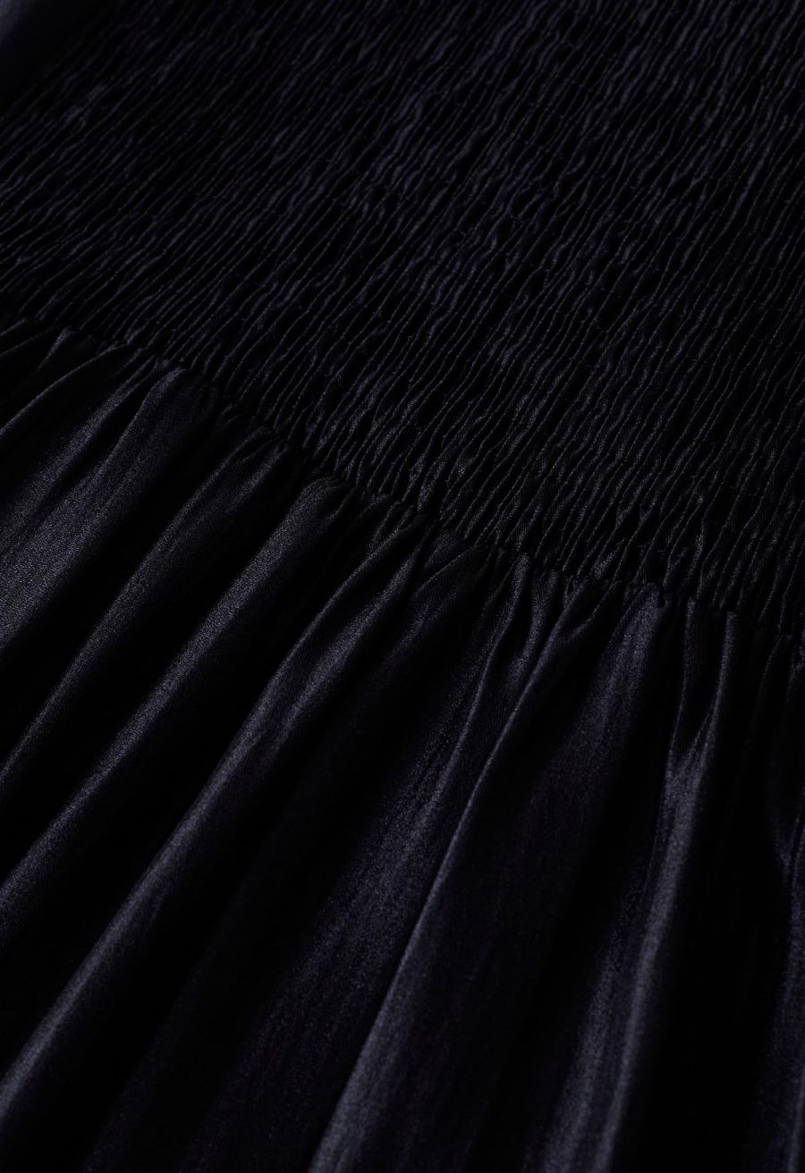 Glossy Double Strings Cami Dress in Black
