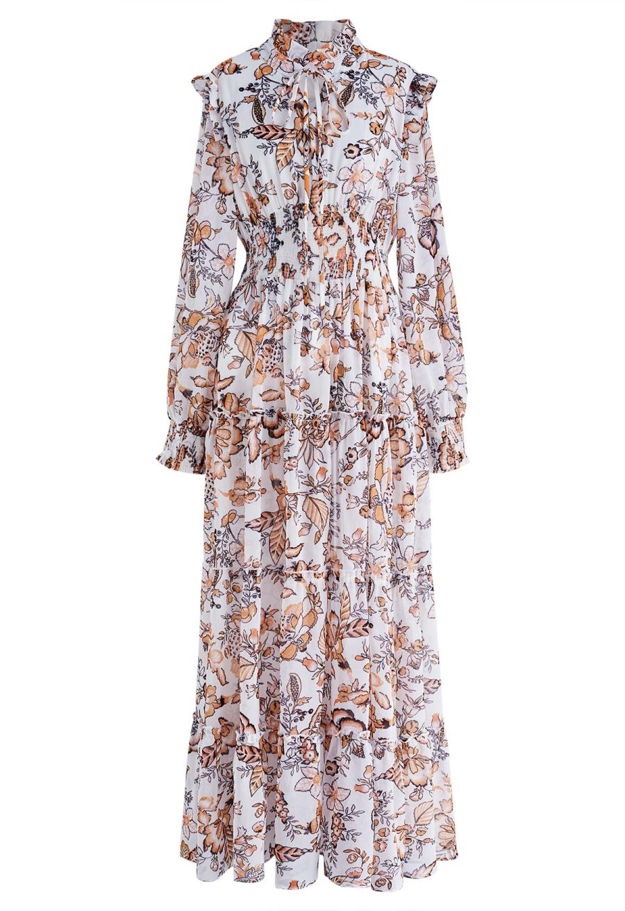 Darling Autumn Scenery Tie Neck Maxi Dress
